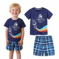 thumbnail image 1 of HILEELANG Toddler Boy Summer Short Sets Outfits Cotton CrewNeck Navy Blue Spaceman Short Sleeve Playwear Sets 2T, 1 of 6