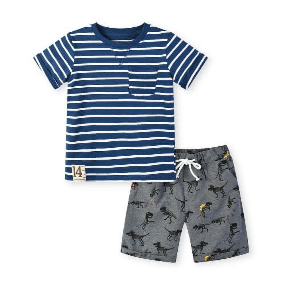 HILEELANG Toddler Boy Summer Short Sets Outfits Cotton CrewNeck Strip