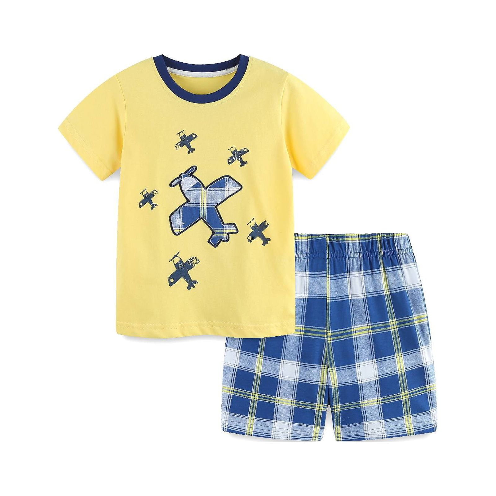 HILEELANG Toddler Boy Summer Short Sets Outfits Cotton CrewNeck Yellow