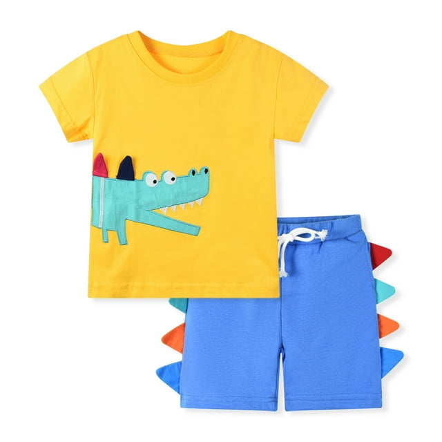 HILEELANG Toddler Boy Summer Short Sets Outfits Cotton CrewNeck Yellow