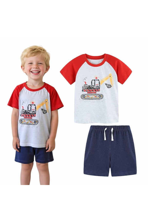 Toddler Boy Summer Short Sets Outfits Cotton CrewNeck Yellow Strip Dinosaur Short Sleeve Playwear Sets 4T