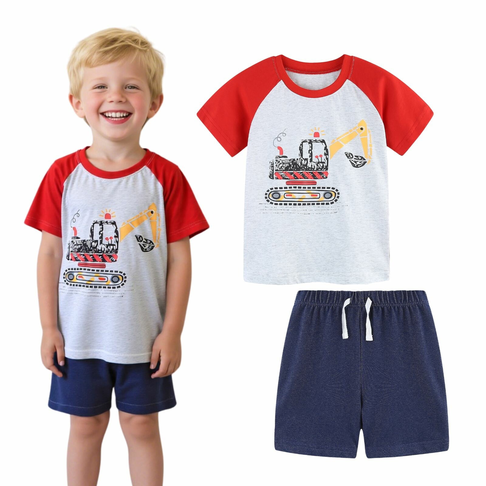 HILEELANG Toddler Boy Summer Short Sets Outfits Cotton CrewNeck Yellow ...