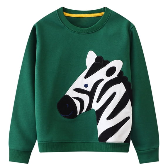 HILEELANG Toddler Boy Sweatshirts Green Zebra Applique Crewneck Pullover Cotton Warm Winter Top Clothes Shirts 4T