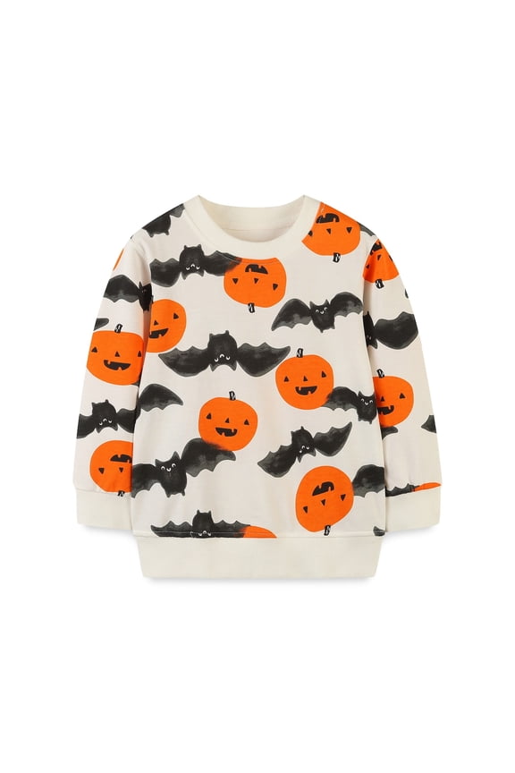 Toddler Boy Sweatshirts Halloween Pumpkin Bat Crewneck Pullover Cotton Autumn Top Shirts 5T