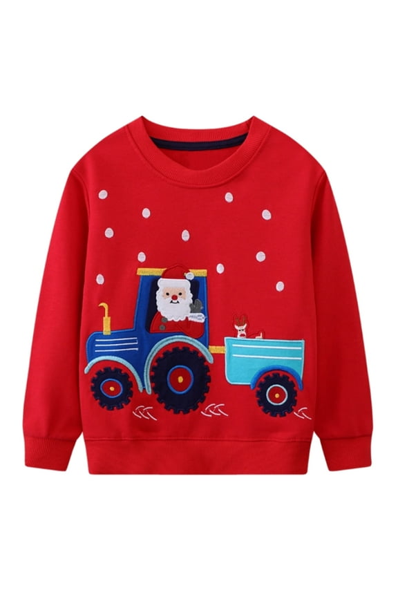 Toddler Boy Sweatshirts Red Christmas Cotton Casual Crewneck Santa Claus Applique Pullover Tops Sweater Shirts 4T