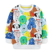 HILEELANG Toddler Boy Sweatshirts White Dogs Printed Crewneck Long Sleeve Pullover Cotton Top Sweater Shirts 2T