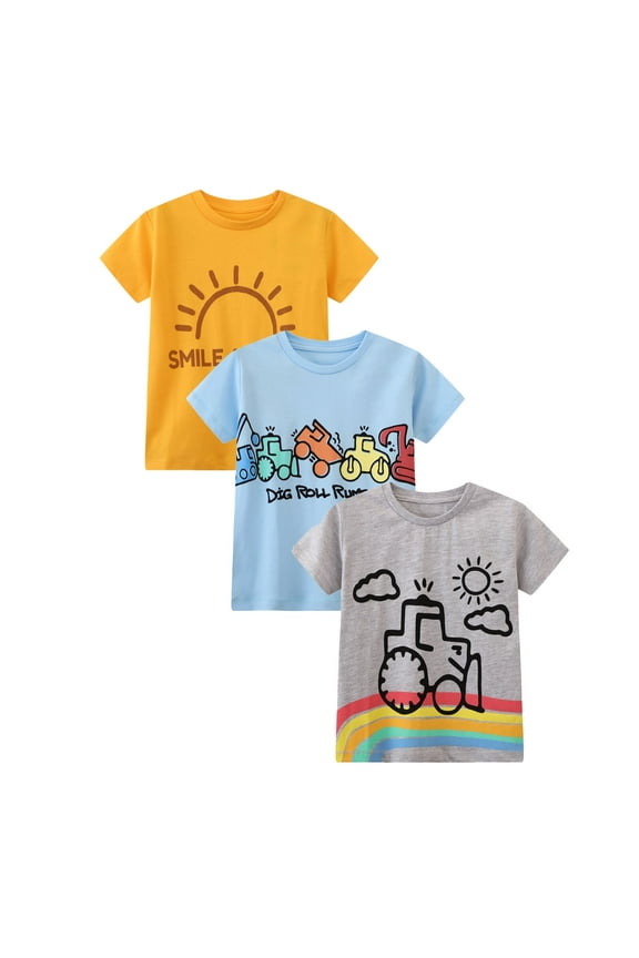 Toddler Boy Tee Shirts Easter Summer Clothes 3-Pack Short Sleeve Yellow Blue Grey Crewneck Top Tshirts 4T