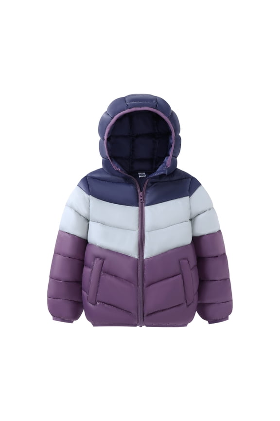 Toddler Boy Winter Hodded Puffer Color-Block Jackets Coats Light Weight Outerwear Purple 5-6 Years