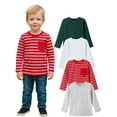 thumbnail image 1 of HILEELANG Toddler Boys Long Sleeve T-Shirts (18M–7Y) 4-Pack-Red Stripe Grey Green White Cotton Multipack Tops Tee Shirts size 5Y, 1 of 10