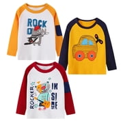 HILEELANG Toddler Boys Long-Sleeve T-Shirts Raglan Pocket Crewneck Cotton Cartoon Christmas Active Tops Tees 3 Pack 2T