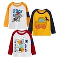 thumbnail image 1 of HILEELANG Toddler Boys Long-Sleeve T-Shirts Raglan Pocket Crewneck Cotton Cartoon Christmas Active Tops Tees 3 Pack 2T, 1 of 4