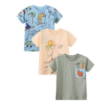 HILEELANG Toddler Boys' Short Sleeve Tees Cotton Casual Dinosaur Graphic Crewneck Summer Top T-Shirts Blue Grey 3 Packs Sets 5T