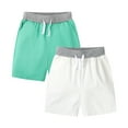 thumbnail image 1 of HILEELANG Toddler Boys'Shorts 2-Pack Chino Short Summer Cotton Casual Pants with Pockets White Green 2T, 1 of 5