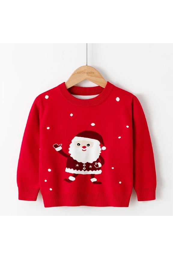 Toddler Boy Girl Christmas Sweater Boy Girl Winter Red Santa Claus Long Sleeve Knite Pullover Cute Cartoon Sweater 2-3T