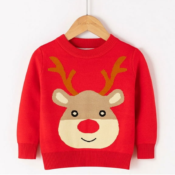 HILEELANG Toddler Boy Girl Christmas Sweater Red Winter Warm Long Sleeve Knite Pullover Cute Cartoon Sweater Shirts 3-4T