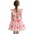 thumbnail image 1 of HILEELANG Toddler Girl Summer Dress Floral Ruffled Sleeve Backless Tie Back Crew Neck Sundress 5T, 1 of 7