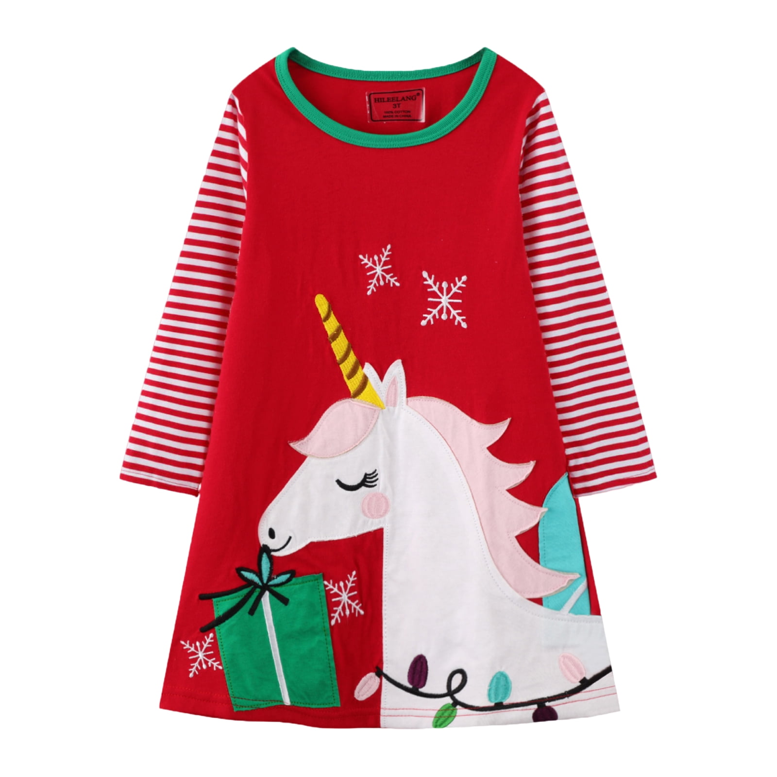 Toddler Girls Winter Dress - Long Sleeve Cotton Playwear With Christmas Appliques, Sizes 2-8