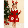 thumbnail image 1 of HILEELANG Toddler Girl Christmas Red Velvet Dress Long Sleeve Peter Pan Collar Elk Applique Party Dress with Hair Band 3T, 1 of 8