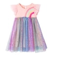 thumbnail image 1 of HILEELANG Toddler Girl Dresses Short Ruffle Sleeve Cotton Tulle Tutu Pink Rainbow Birthday Party Dresses 4T, 1 of 5