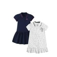 thumbnail image 1 of HILEELANG Toddler Girls' Short Sleeve Polo Dresses Navy White Polka Unicorn Horse Embroidery Casual Summer School Uniform Dress 2-White 3T, 1 of 5