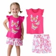 thumbnail image 1 of HILEELANG Toddler Girl Easter Summer Short Outfits Cotton CrewNeck Pink Butterfly Short Sleeve Playwear 2PC Sets 2T, 1 of 5