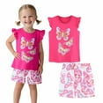 thumbnail image 1 of HILEELANG Toddler Girl Easter Summer Short Outfits Cotton CrewNeck Pink Butterfly Short Sleeve Playwear 2PC Sets 2T, 1 of 5