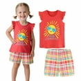 thumbnail image 1 of HILEELANG Toddler Girl Easter Summer Short Outfits Cotton CrewNeck Red Sun Short Sleeve Playwear 2PC Sets 4T, 1 of 5