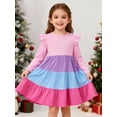 thumbnail image 1 of HILEELANG Toddler Girl Long Sleeve Dress Ruffle Solid Color Cotton Casual Tiered Pleated Twirly Dress 4T, 1 of 6