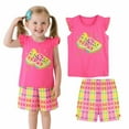thumbnail image 1 of HILEELANG Kids Princess Cotton Toddler Girl Summer Pink Watermelon Top & Check Shorts Set, 2T, 1 of 5