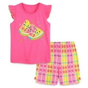 HILEELANG Toddler Girl Short Clothing Sets Easter Summer Cotton Casual Pink Watermelon Top Tee Shirts Check Shorts Beach Outfits Sets 4T