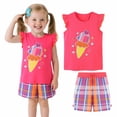 thumbnail image 1 of HILEELANG Toddler Girl Short Outfits Sets Easter Summer Cotton Casual Ruffle Sleeve Ice Cream Tank Top Shirts Check Shorts Beach Clothing Sets 3T, 1 of 6