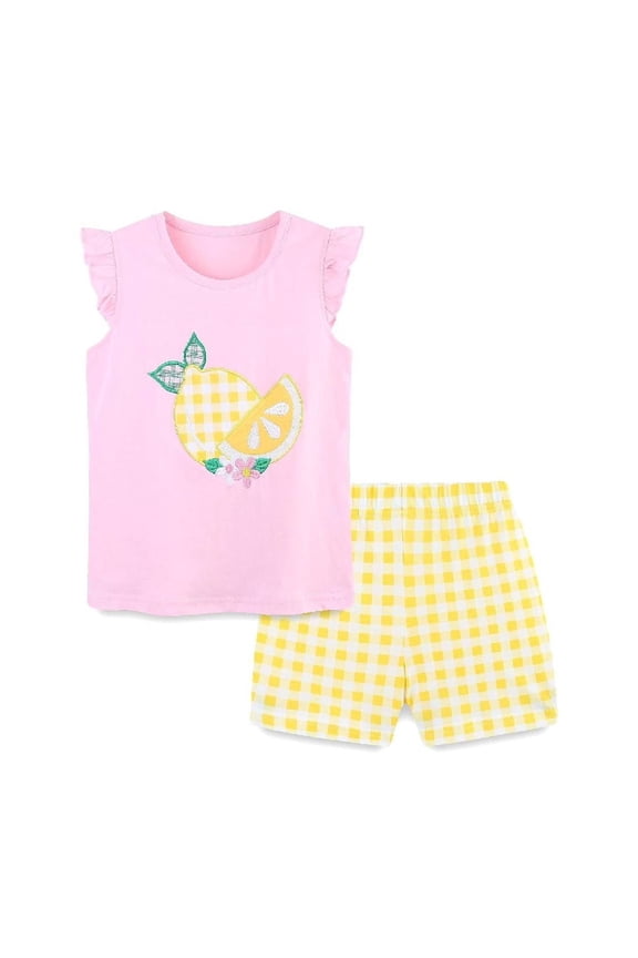 Toddler Girl Summer Cotton Pink Lemon Tee Shirt and Shorts Set, 4T