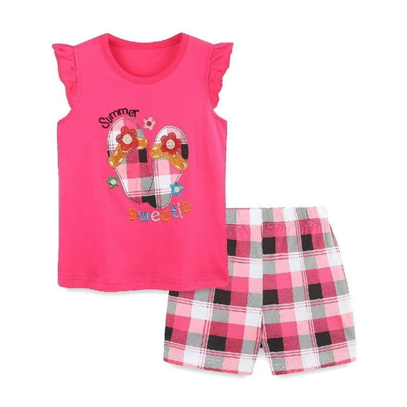 HILEELANG Toddler Girl Summer Short Clothes Sets Outfits Easter Cotton Rose Icecream Tee Shirts Shorts Playwear 2T