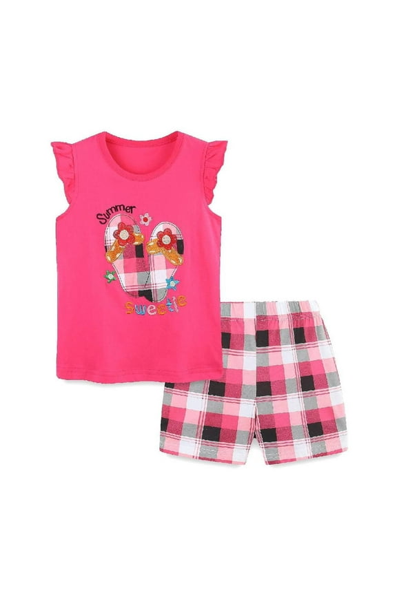 Toddler Girl Summer Short Clothes Sets Outfits Easter Cotton Rose Icecream Tee Shirts Shorts Playwear 5T