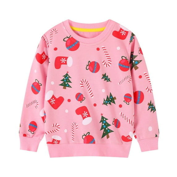 HILEELANG Toddler Girl Sweatshirts Christmas Pink Sock Graphic Cotton Crewneck Pullover Tops Sweater Shirts 3T