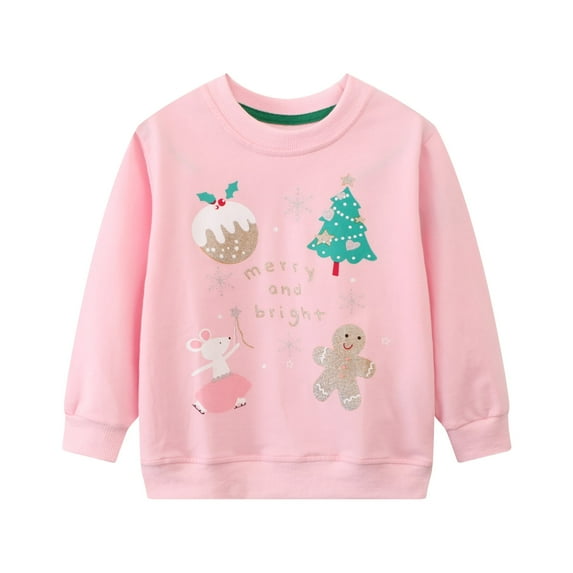 HILEELANG Toddler Girl Sweatshirts Pink Christmas trees Printed Cotton Casual Crew Neck Long Sleeve Tops Shirt 3T