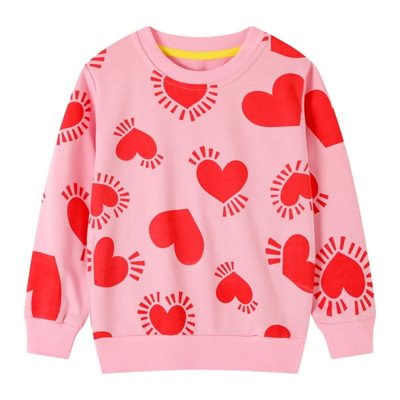 HILEELANG Toddler Girl Sweatshirts Pink Heart Graphic Cotton Crewneck Pullover Tops Sweater Shirts 3T