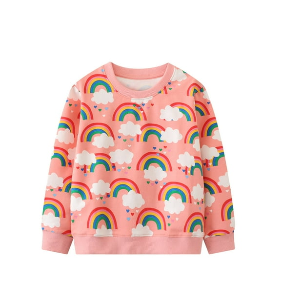 HILEELANG Toddler Girl Sweatshirts Pink Rainbow Printed Cotton Casual Crew Neck Long Sleeve Tops Shirt 2T