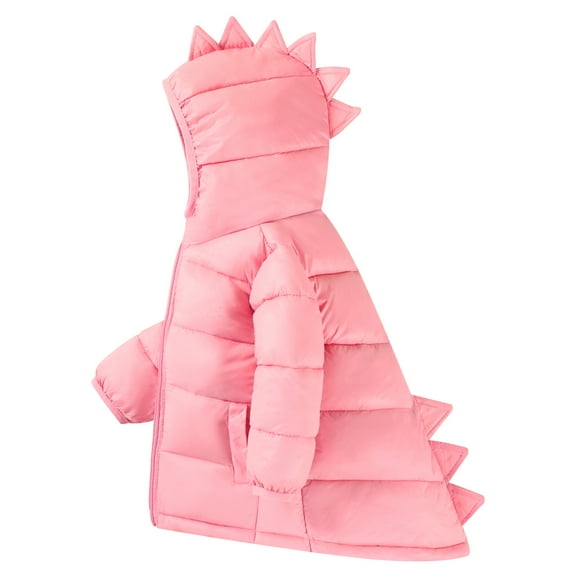 HILEELANG Toddler Girl Winter Puffer Jackets Coats Pink Dinosaur Hooded Light Weight Padded Outerwear 4-5T