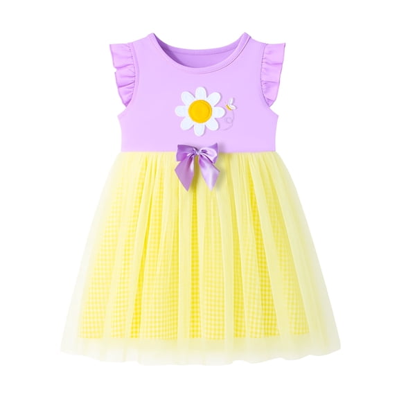 HILEELANG Toddler Girls 2–7T Cotton Summer Dress, Flutter Sleeve Daisy Casual Dress, 3T