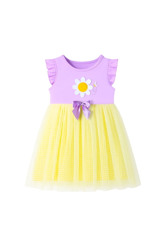 Toddler Girls 2–7T Cotton Summer Dress, Flutter Sleeve Daisy Casual Dress, 4T