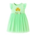 thumbnail image 1 of HILEELANG Toddler Girls 2–7T Cotton Summer Dress, Flutter Sleeve Clover Casual Dress, 3T, 1 of 9