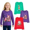 thumbnail image 1 of HILEELANG Toddler Girls'Christmas Long Sleeve Tee Shirt Cotton Crewneck Santa Claus Graphic Tops T-Shirts Blue Yellow Pink 3 Packs Sets 5T, 1 of 7