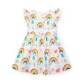 thumbnail image 1 of HILEELANG Toddler Girls Cotton Dress Short Sleeve Casual Summer Sundress Rainbow Printed Jumper Skirt 4T, 1 of 5