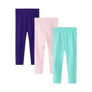 HILEELANG Toddler Girls Leggings 3-Pack Set Cotton Casual Solid Pink Green Tights Pants 2T