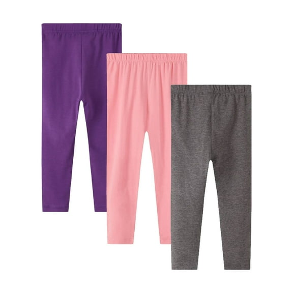 HILEELANG Toddler Girls Leggings 3-Pack Set Cotton Casual Solid Pink Purple Tights Pants 2T
