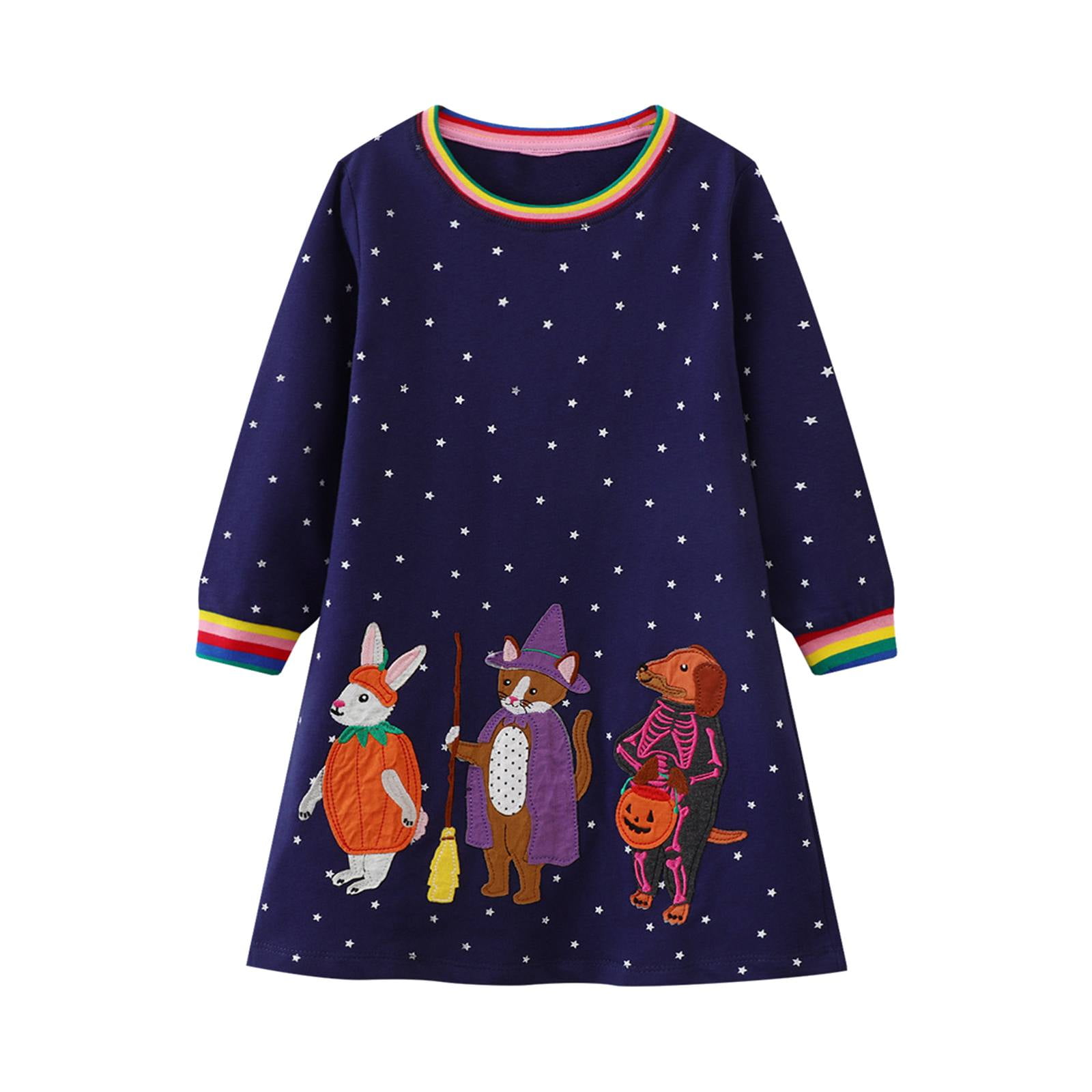 HILEELANG Toddler Girls Long Sleeved Dresses Halloween Winter Cotton ...