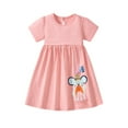 thumbnail image 1 of HILEELANG Toddler Girls Summer Dress Cotton Casual Pink Dot Mouse Applique Jersey Shirt Playwear Dresses 5T, 1 of 5