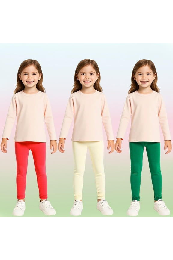 Toddler Kids' Fall & Winter Leggings Ages 3 - 4Y 95% Cotton + 5% Spandex Stretchy & Non - Binding Colors Beige Bright Red Dark Green Size 3 - 4Y