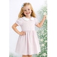 thumbnail image 1 of HILEELANG Toddler & Little Girls 100% Cotton Multi Striped Dress, Pink Green Lavender Peter Pan Collar Puff Sleeve, 2T-7T, 1 of 8